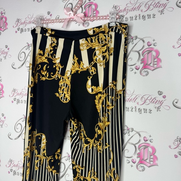 Win win apparel pants baroque striped black gold ornate stripes stretchy comfy - Picture 12 of 13